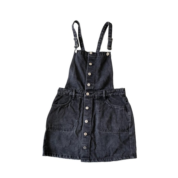 PacSun Dresses & Skirts - Pacsun Black Denim Overall Mini Dress Button Front Adjustable Straps Size Small